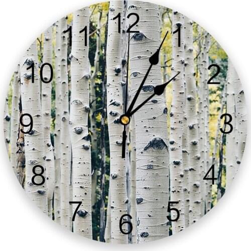 Birch Tree Trunk Wall Clock Round Style Fashion Modern Design Wall Clock Home Living Room Bedroom Decoration