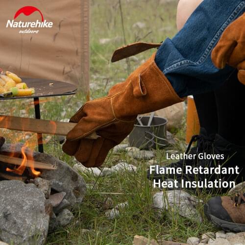 Naturehike Full Finger Gloves Flame Retardant And Heat Insulation 365g Ultralight Protect Hands Cowhide Fabric Portable