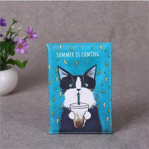 Cartoon Animal Cat Travel Passport Cover Women Men Passport Credit Card Holder Case PU Leather Business Card Passport Wallet