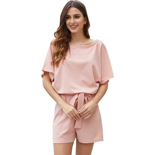 Casual Womens Playsuit Summer Girls Short Pink Playsuits Short Sleeve Loose High Waist Jumpsuit Female Sexy Rompers Streetwear