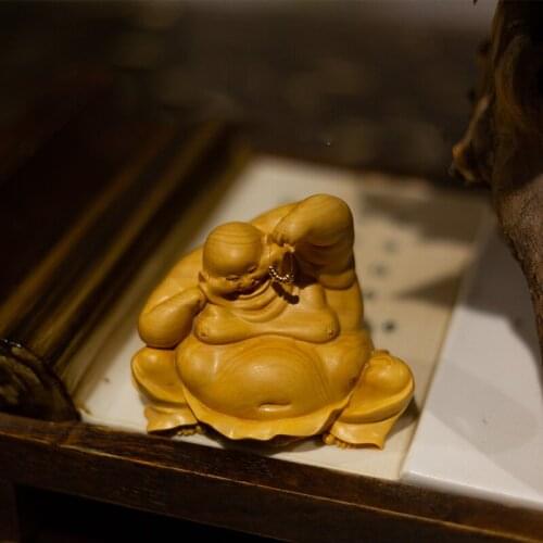 Boxwood 5cm 9cm Maitreya Sculpture Laughing Buddha Wood Statue Home Decor