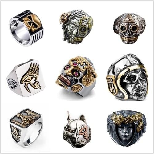 SECRET BOY Hip Hop Skull Animal Ring Men Accessories Vintage Rock Big Biker Signet Gothic Punk Ring Antique Tibetan Ring Jewelry