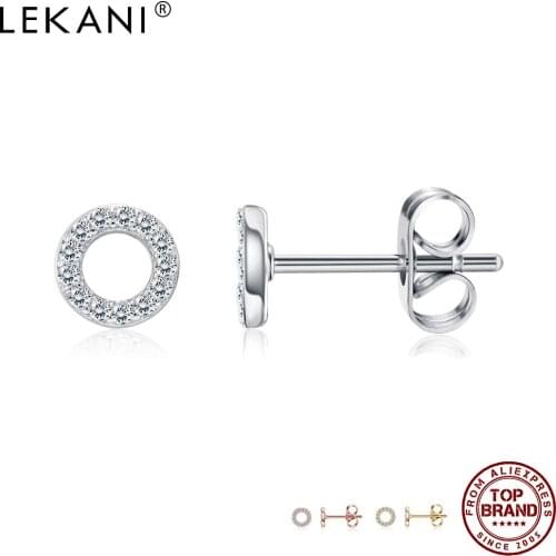 LEKANI Fashion Full 5A Clear Cubic Zirconia Small Stud Earrings For Women 3 Colors O Shape Earring Anniversary Female Jewelry