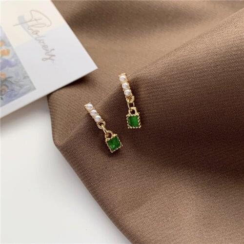 Fashion Green Crystal Zircon Earrings Prevent allergy Ear Rings pearl Womens Earrings for women Jewelry Geometry