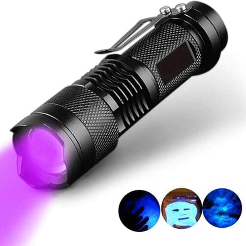 LED UV Flashlight Ultraviolet Torch With Zoom Function Mini UV Black Light Pet Urine Stains Detector Scorpion Hunting Torches