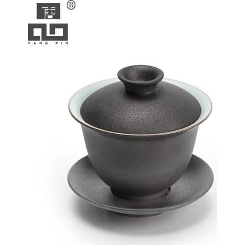 TANGPIN black crockery ceramic gaiwan porcelain teacup chinese kung fu tea sets drinkware