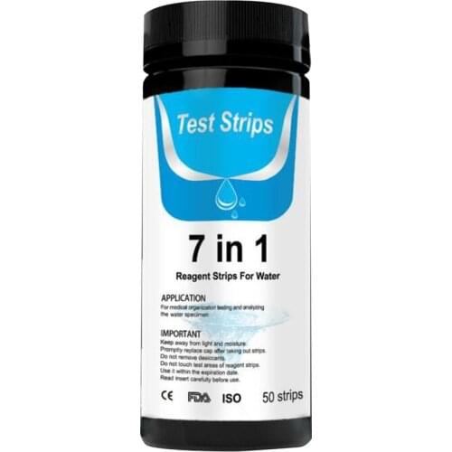 50 Strips 7 in 1 Test Strips Swimming Pool Spa Reagent Strips for Water pH Chlorine Alkalinity Bromine Hardness Tools