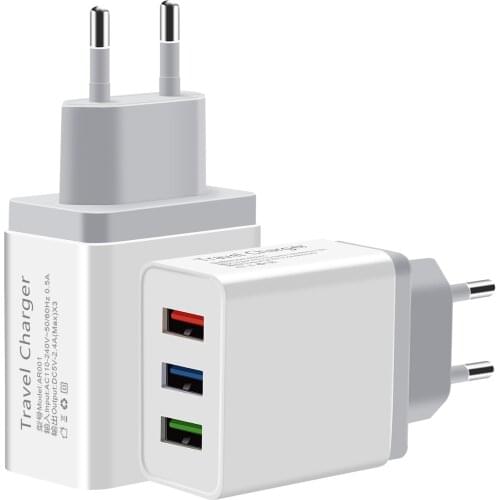 USB Charger Adapter for iPhone 5 5s 5c X 8 7 6 6s Plus iPad EU Plug Wall Power Mobile Phone for Samsung S9 S8 3 Port 2.4A MAX