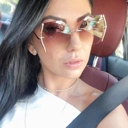 Vintage rimless Square womens sunglasses 2020 Metal Frame fashion sun glasses female Luxury Brand style shades for women