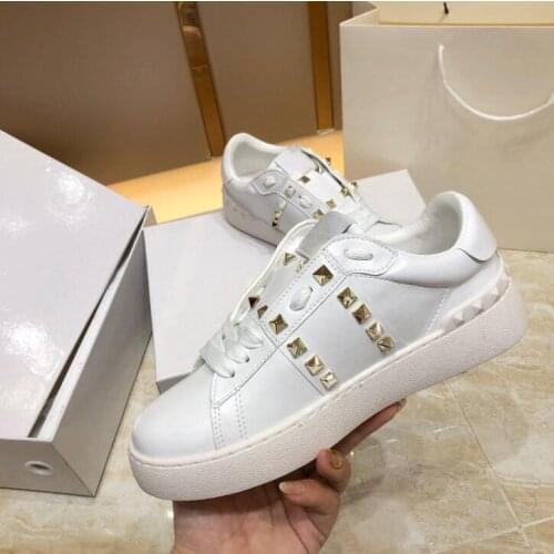Genuine Leather Designer Brand Luxury Women Shoes 2020 Shoes for Women Sneakers Lace-Up Round Toe White Women Shoes Big Size 45