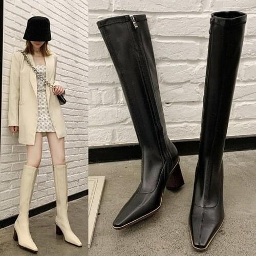 Stovepipe Knee-high chelsea boots women pointed toe chunky high heels modern botas zip slim long tube knight bottes femme 2021