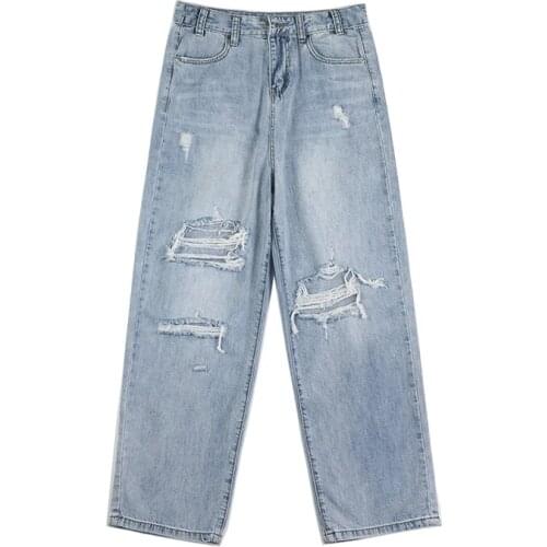 2021 New Womens new summer design in chic baggy wide leg straight pants clothes jeans men hip hop streetwear jean street wear