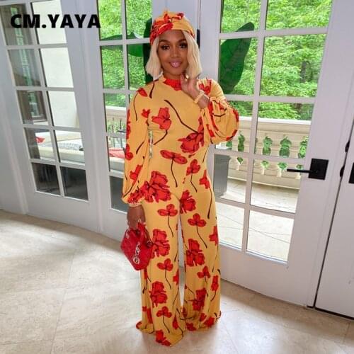 CM.YAYA Women Jumpsuit Print Full Sleeve O-neck Loose Wide Leg Jumpsuits Fashion One Piece Overalls Casual Outfit Autumn 2021