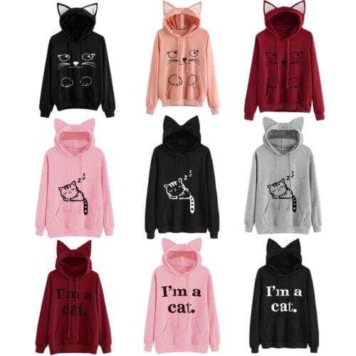 Ladies Female Print Warm Brief Sweatshirts Top Women Hoodie Long Sleeve Sweatshirt Jumper Hooded Pullover Tops