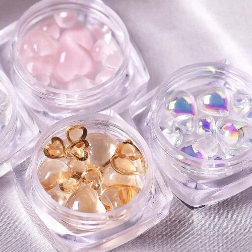 1Box Cute Love Heart Shape Crystal Clear Symphony Nail Art Decoration Diamond 3D Nail DIY Accessories Tool
