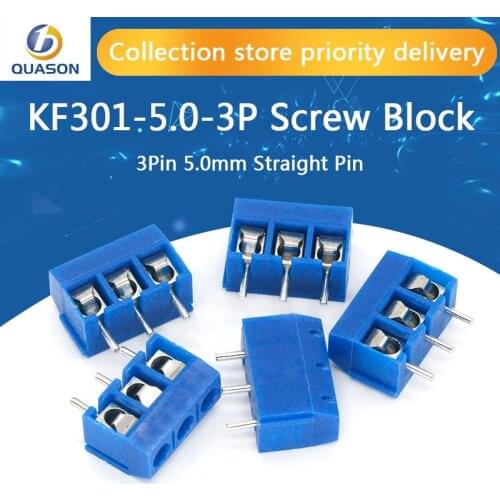 20PCS/LOT KF301-3P KF301-5.0-3P KF301 Screw 3Pin 5.0mm Straight Pin PCB Screw Block Blue
