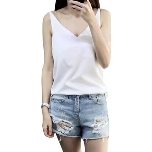 2018 New Satin V Neck Camisole Tank Casual Loose Summer Backless Women Tops Sexy Sleeveless Sleepwear Camis Bralette Female XL