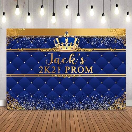 2K21 Prom Graduation Birthday Backdrop Blue and Gold Birthday Party Decoration Grad Congrats Party Banner Background for Picture