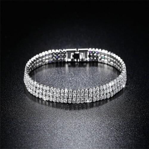 3 Row Hip hop Bling Iced Out Mens Copper Zircon Bracelet Tennis 19cm Chain Bracelets For Women Men Jewelry CZ Chain Dropshipping