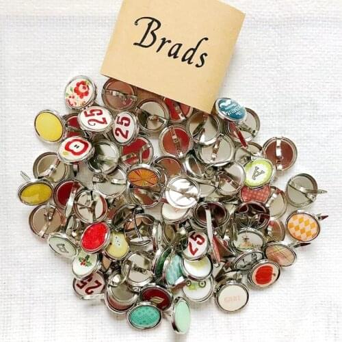 50pcs 15mm mix pattern round epoxy DIY brads scrapbooking embellishment cute metal brad crafts dairy decoration pin
