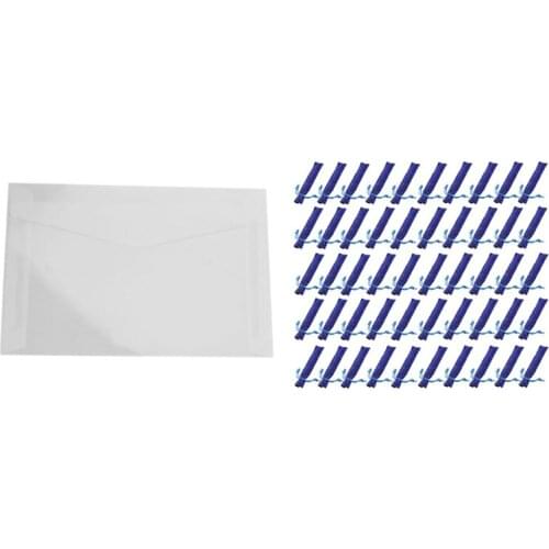 50 Pcs Translucent Blank White Parchment Paper Envelope & 50 Pcs Blue Velvet Pen Pouch Sleeve Holder Pencil Bag