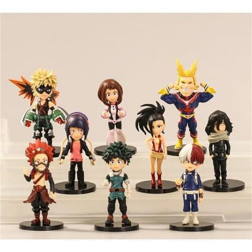 9 Pcs Cute Ver. My Hero Academia Midoriya All Might Bakugou Shoto Ochaco PVC Action Figure Boku no Hero Gift Doll Model 8cm