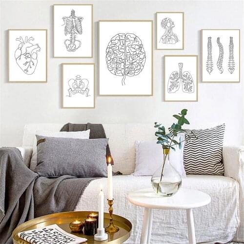 Abstract Heart Brain Lung Canvas Poster Skeleton Human Anatomy Print Painting Minimalist Wall Art Pictures Doctor Office Decor