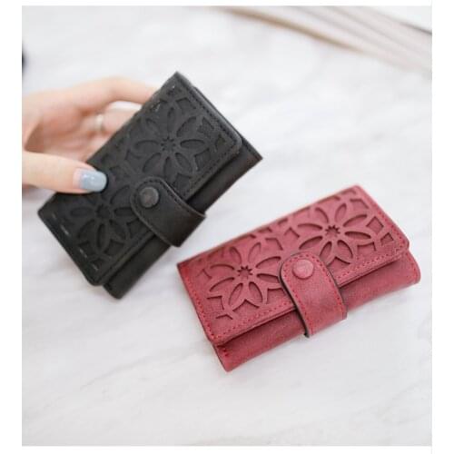 Hollow out flower suede leather women smalll wallet Multifunctional folding womens key Holder Wallet