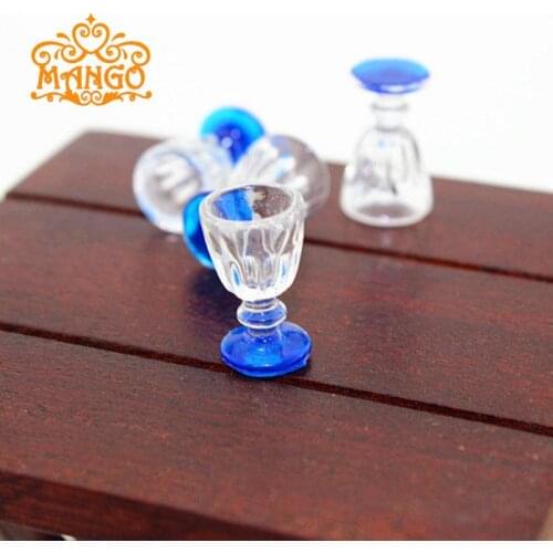 Free Shipping ! 1/12 Scale Dollhouse Miniature Furniture The transparent glass Blue background cups 4pcs