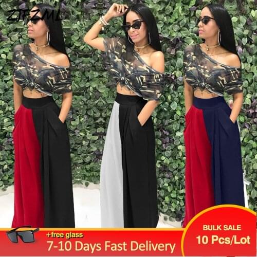 Bulk Items Wholesale Lots Womens Pant Office Lady Casual Contrast Color Patchwork Wide Leg Trosuer Autumn Sweatpant Leggings