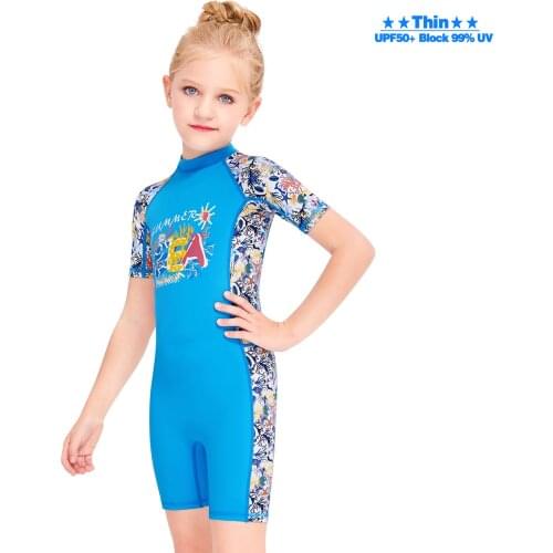 One-Piece Girls Wetsuit Neoprenes Diving Suit Children For Quick Dry Short Sleeves Shorts Kids Snorkeling UV Protection Swimwear