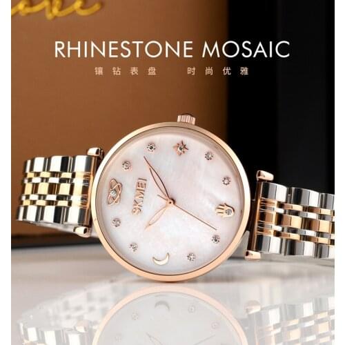 New Fashion Quartz Womens Watch SKMEI Brand Ladies Analog Quartz Wristwatch with Diamond Luxury Stainless Waterproof Clock 1800