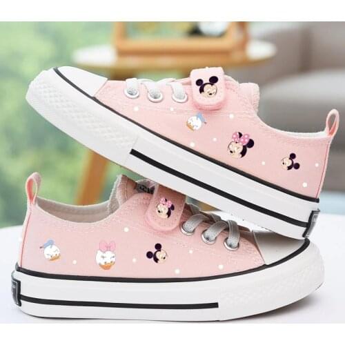 Disney Cartoon kids Mickey canvas shoes girls boys Minnie shoelace soft casual shoes Europe size 24-36