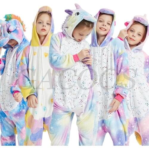 Kids Pajamas Unicorn Hooded Jumpsuit Animal Cartoon Flannel Boys Girls Pyjamas Baby Sleepwear Licorne Onesies For 4 6 8 10 12T