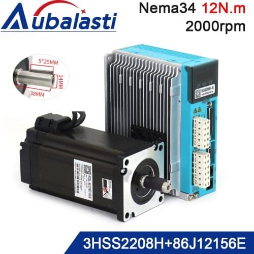 Nema34 3Phase 12N.m Cloose Loop Stepper Servo Motor Driver 2000RPM Hybrid Encoder Servo Motor Drive Kits 3HSS2208H+86J12156EC