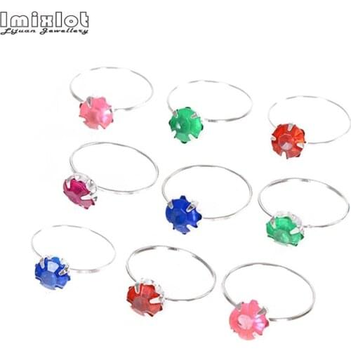 Imixlot 10PCS Teen Girls Rings Metal Alloy Colorful Crystal Resin Rings Charm Jewelry for Kids Daughter Birthday Party Ring