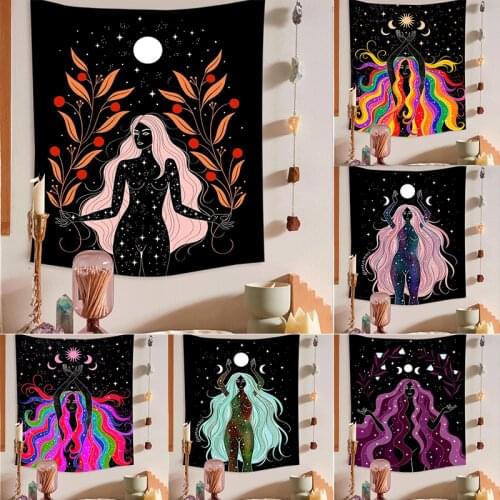 Indian Moon Phase Girl Mandala Tapestry Wall Hanging Boho Decor Macrame Hippie Witchcraft Tapiz Wall Decoration Decoration Mural