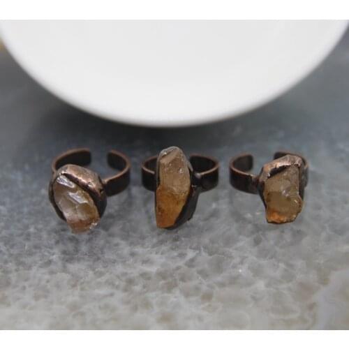 Irregular Citrines Nugget Adjustable Ring,Yellow Quartz Healing Crystal Vintage Finger Ring For Fashion Women Jewelry Gift