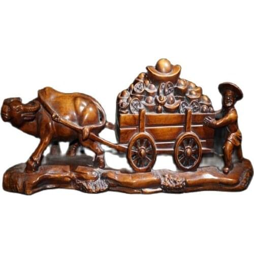 Boxwood finely carved horse-drawn carts, ornaments, office pieces, home collections