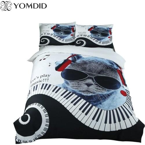 3Pcs Cartoon Bedding Set Home Decor Music Cat Pattern Duvet Cover With Pillowcases Bedding Set Childrens Bedroom Decorations