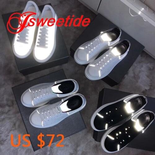 Fashion Casual Flat Ladies Shoes Latest luminous white shoes Sneakers Genuine Leather Slip-on Platform Creepers Female shoes