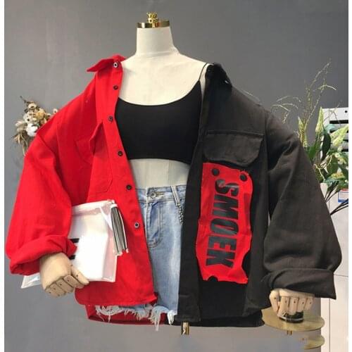 Harajuku Bomber Jacket Coats Women Loose Pocket Designer Cool Red Streetwear Hot Sale Kpop Yellow Spring shirt thin jeans jacket