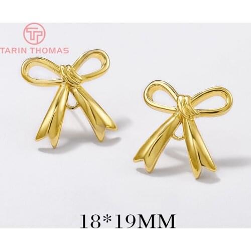 4PCS 18x19MM 24K Gold Color Brass Bow Knot Stud Earrings High Quality Diy Jewelry Findings Accessories