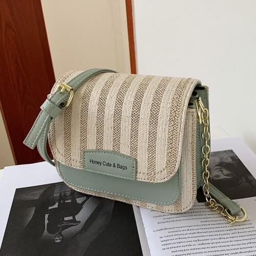 Small Square Messenger Bags 2021 Womens Trend Chain Shoulder Bag Female Contrast Color Linen Crossbody Bag Trending Handbags