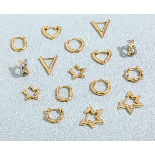 Minimalist Small Gold Geometric Hoop Earrings for Women Trendy Heart Star Round Circle Ear Buckle Cartilage Earring Jewelry Gift