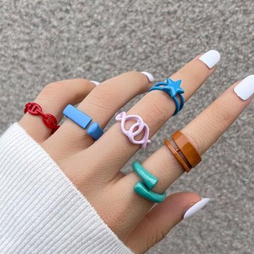 Sweet Multicolor Geometric Rings for Women Girls Fashion Irregular Star Rings Set Trend Female Jewelry Accessories