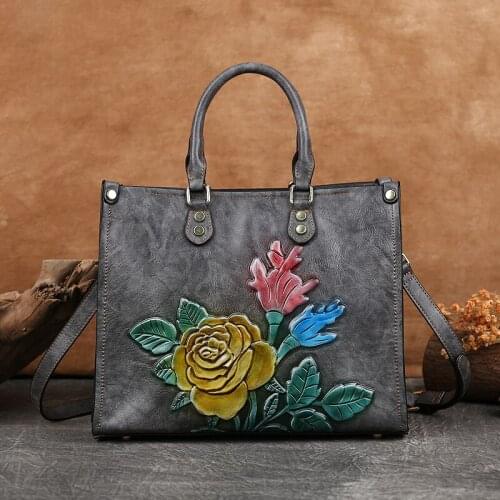 National Wind Restoring Ancient Ways Embossing Large-Capacity Cowhide Leisure Womens Bags Leisure Personality Chic Shoulder Bag