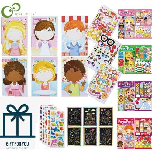 DIY Stickers Puzzle Games Make-a-Face Princess Animal Dinosaur Assemble Jigsaw Children Learning Education Toys Kids Gifts YJN