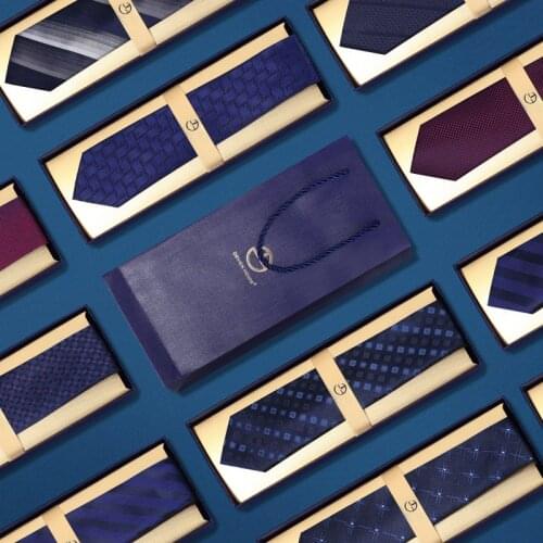 2020 Brand New Fashion High Quality Men 7CM Blue Red Zipper Necktie Work Business Formal Suit Neck Tie for Men with Gift Box