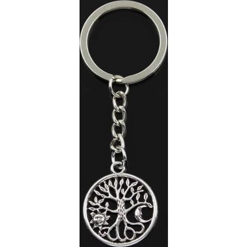 New Fashion Keychain 29x25mm Tree Of Life Norse Viking Sun Moon Pendants DIY Men Silver Color Car Key Chain Ring Holder Gift